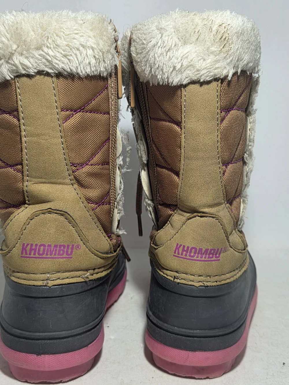 Khombu Girls Ada Faux Fur Trim Winter Snow Boots - Brown & Pink - Size 12M